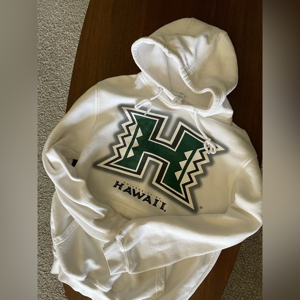UH Big H Varsity Sweater - University of Hawai’i - Vintage White Hoodie - Small